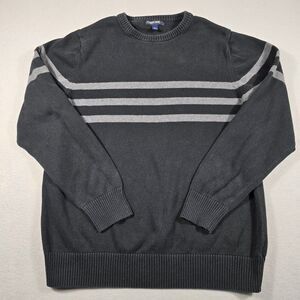Cherokee Men's Large Black Gray Striped Pullover Sweater Size Large 100% Cotton